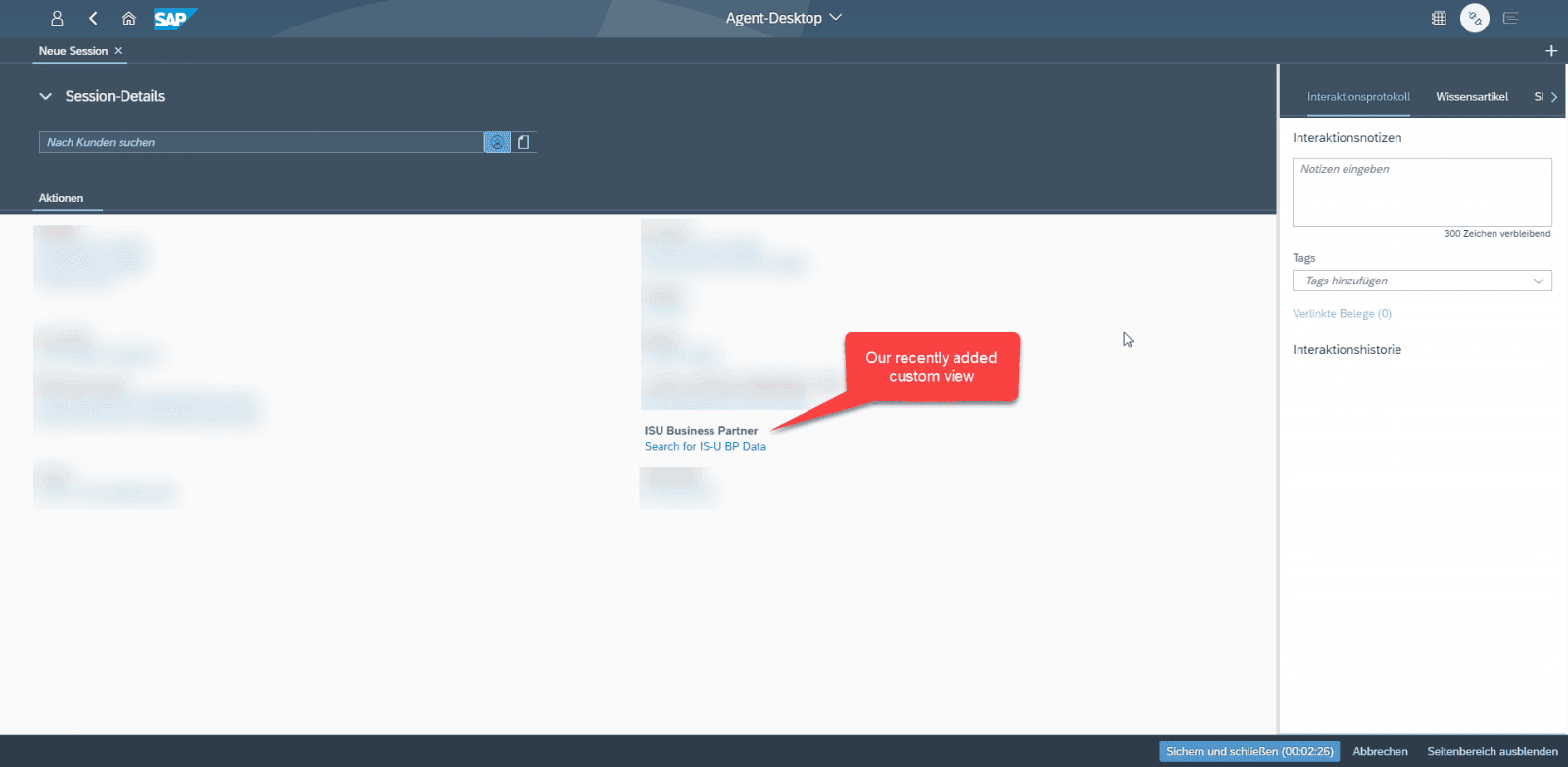 SAP Customer Engagement Center eigene View (AAV)