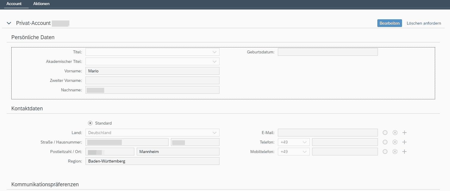 SAP Customer Engagement Center Account Übersicht UI