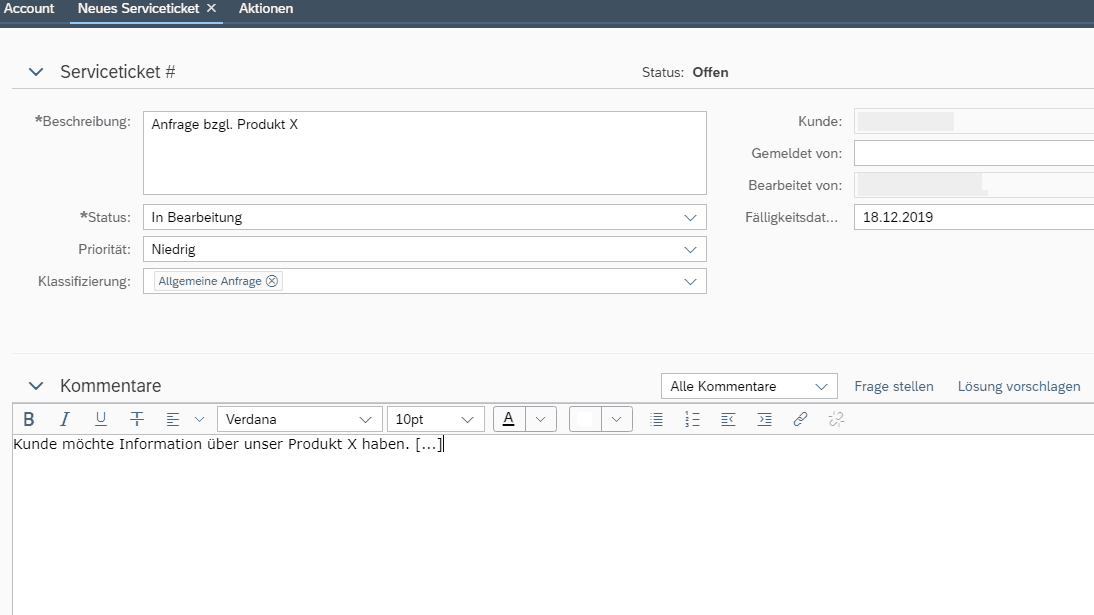 SAP Customer Engagement Center Serviceticket UI
