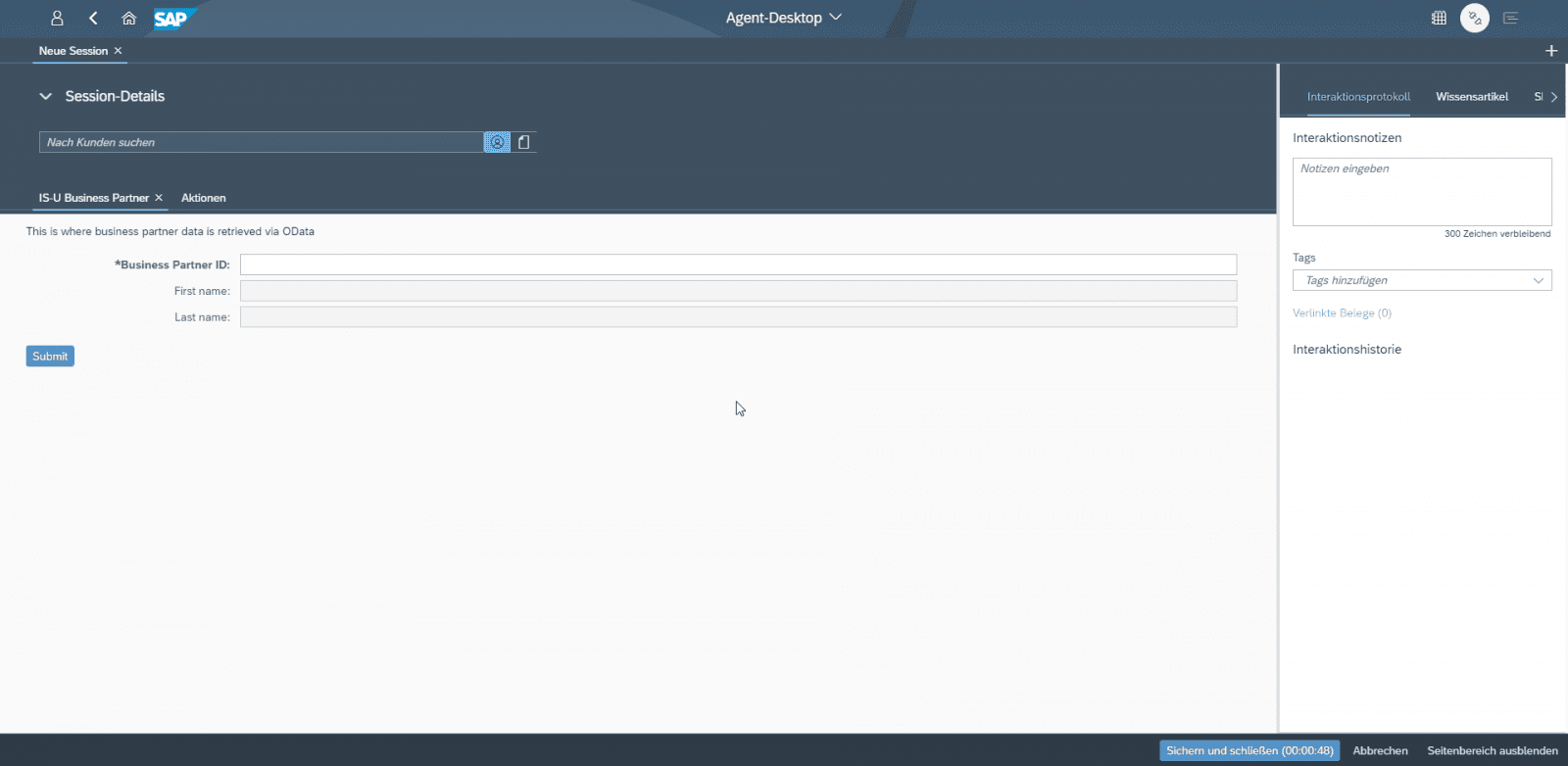 SAP Customer Engagement Center eigene WorkAreaView