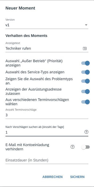 SAP FSM Now Servica Call Moment