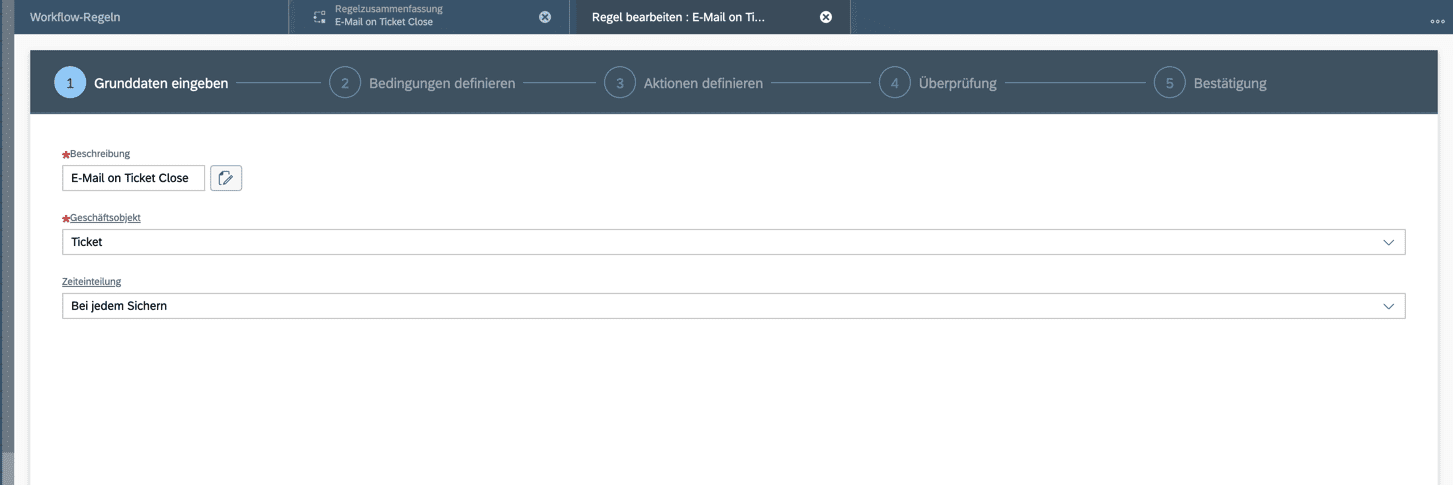 SAP Service Cloud C4C Workflow Schritt 1