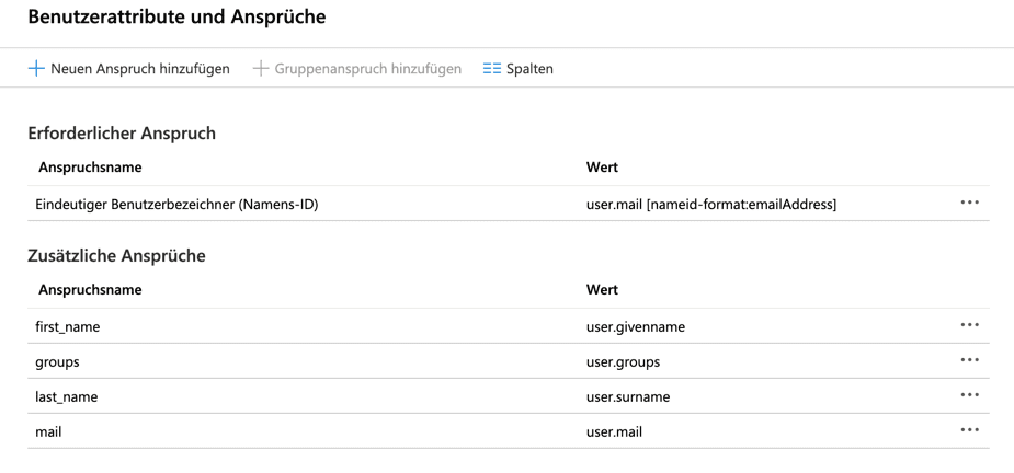 Azure AD Benutzerattribute und Ansprüche