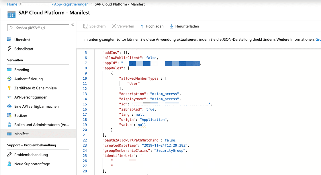 Azure AD App-Registrierungen Manifest