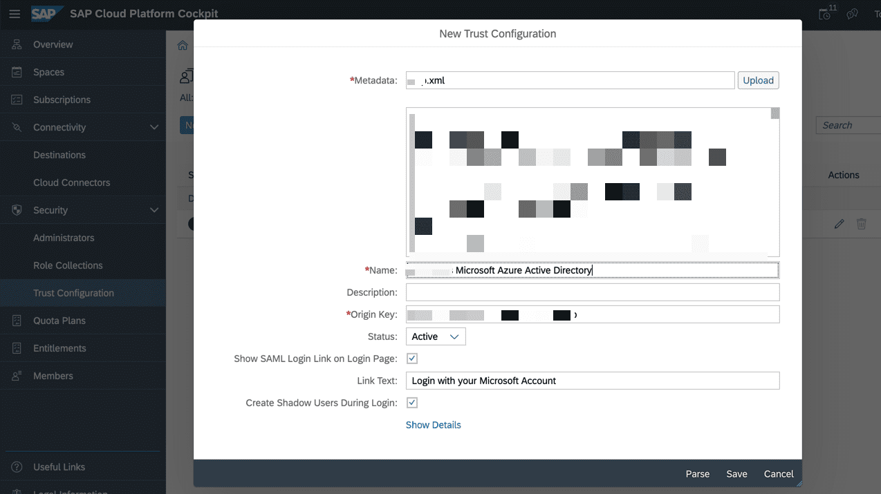 SAP Cloud Platform New Trust Configuration