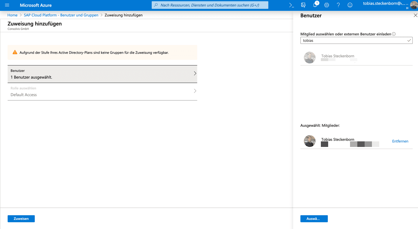 Azure AD Zuweisung hinzufügen