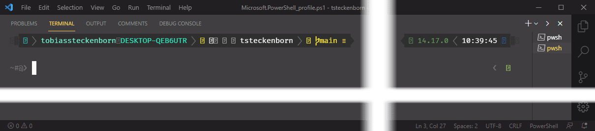 Visual Studio Code Terminal mit der Windows PowerShell ohne passende Font