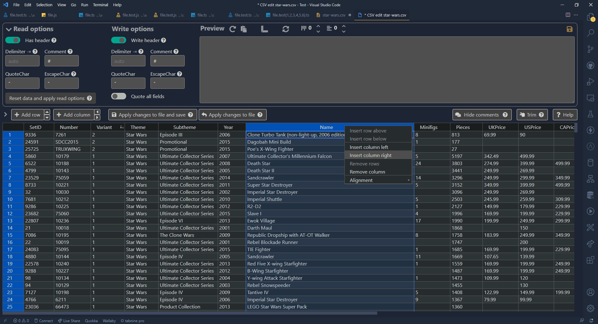 VSCode Edit csv