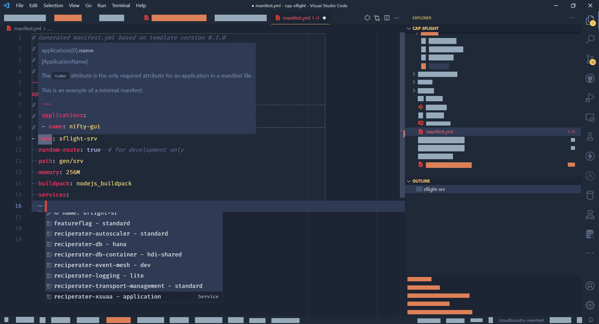 VSCode Cloud Foundry Manifest YML Support