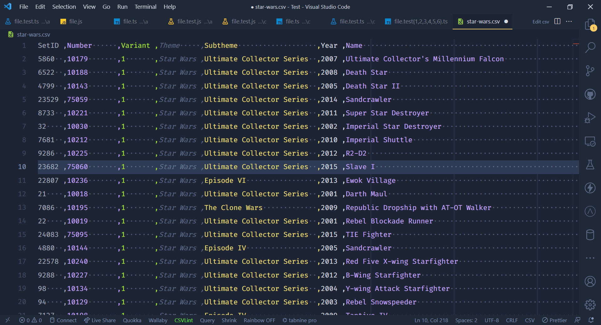 VSCode Rainbow CSV - Align