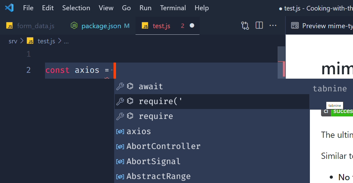 VSCode Tabnine