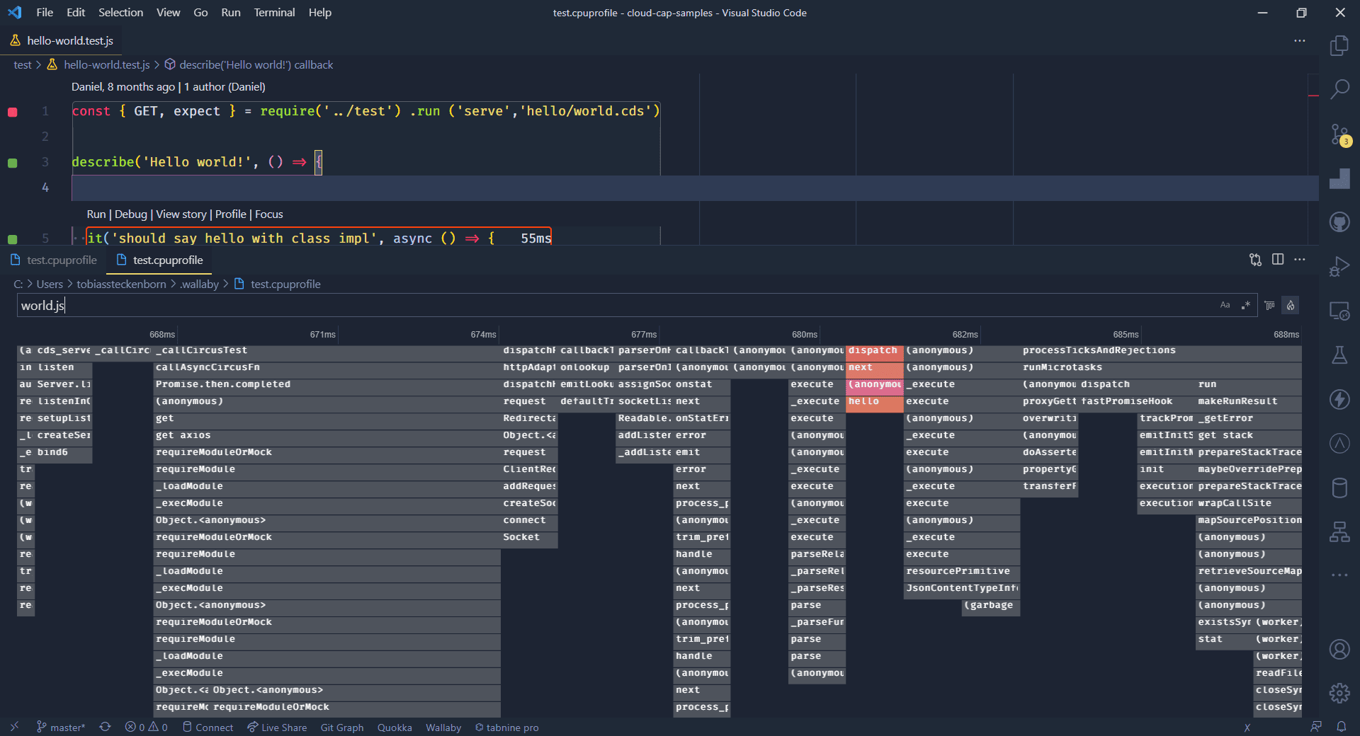 VSCode Wallaby CPU Profiler