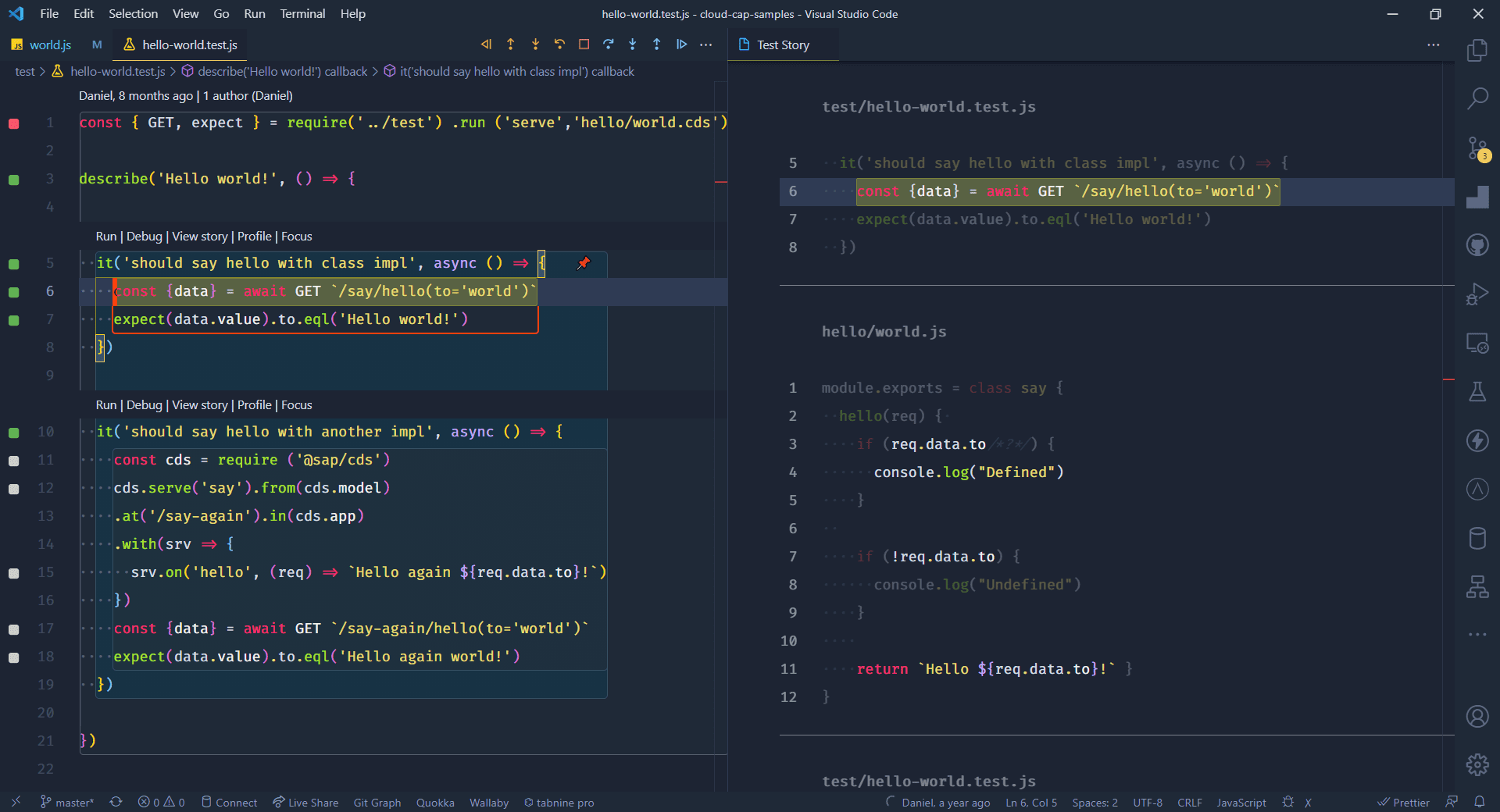 VSCode Wallaby Test Story
